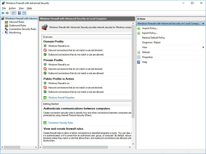 Firewall window opens